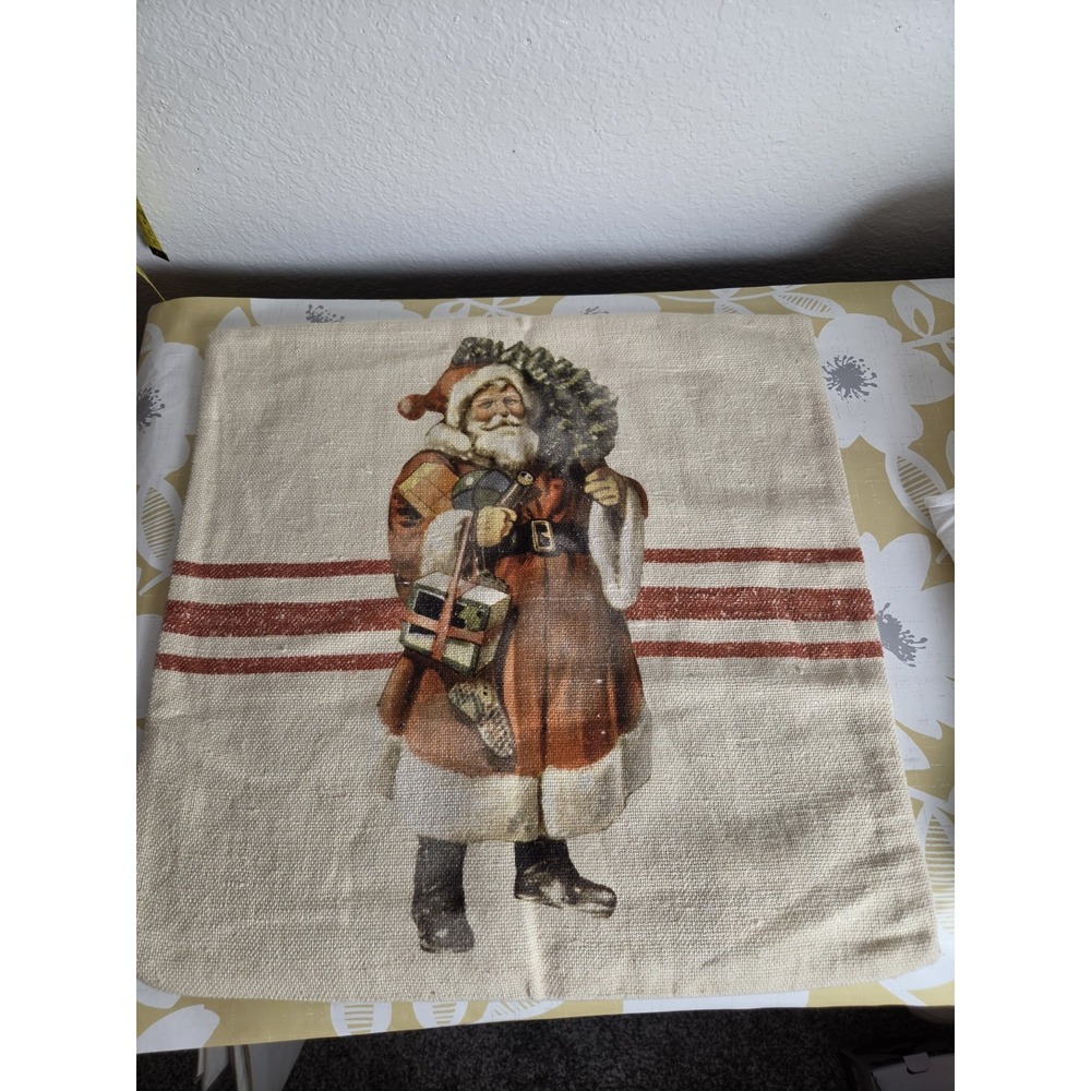Pottery Barn Nostalgic Santa Pillow Cover rustic linen-cotton burlap Retro